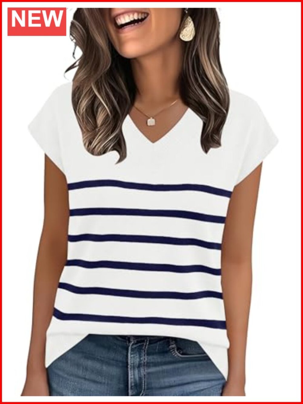 Womens V Neck Cap Sleeve Sweater Loose Casual Pullover Top